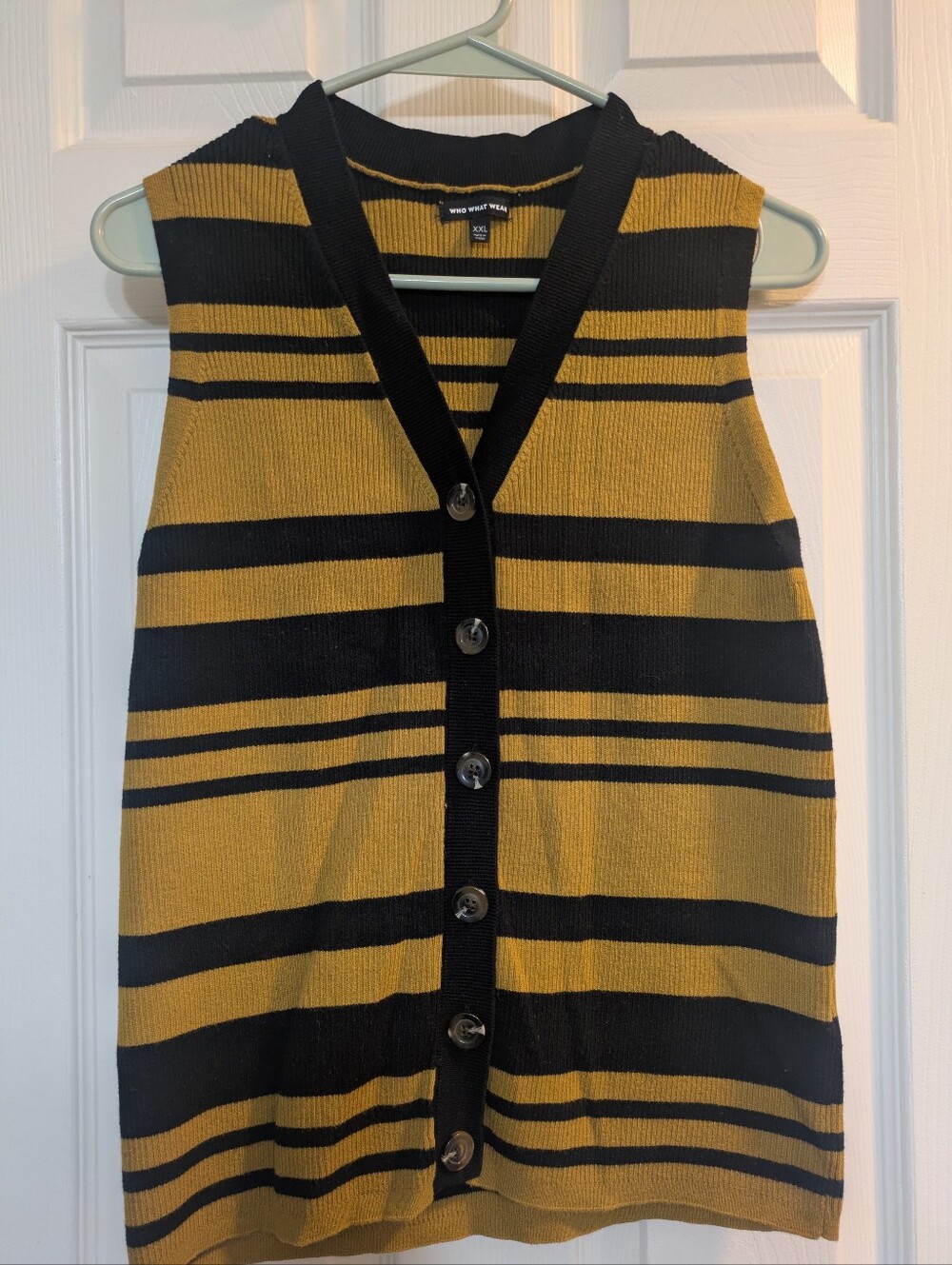 Who What Wear Black & Mustard Striped Button Vest